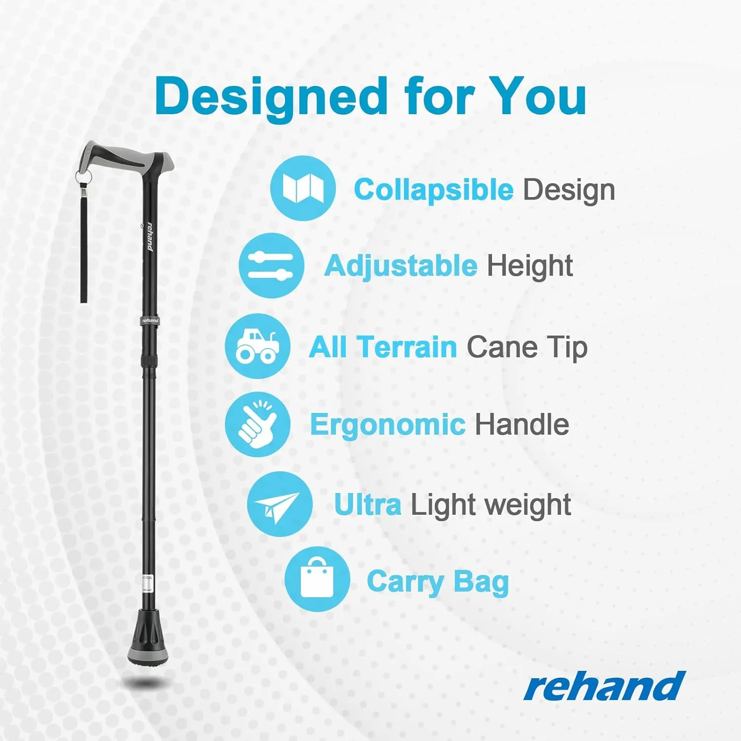REHAND Walking Cane - Foldable, Adjustable, Collapsible Walking Canes for Men & Women, Heavy Duty All Terrain Tip, with Travel Bag | Walking Sticks for Seniors & Adults