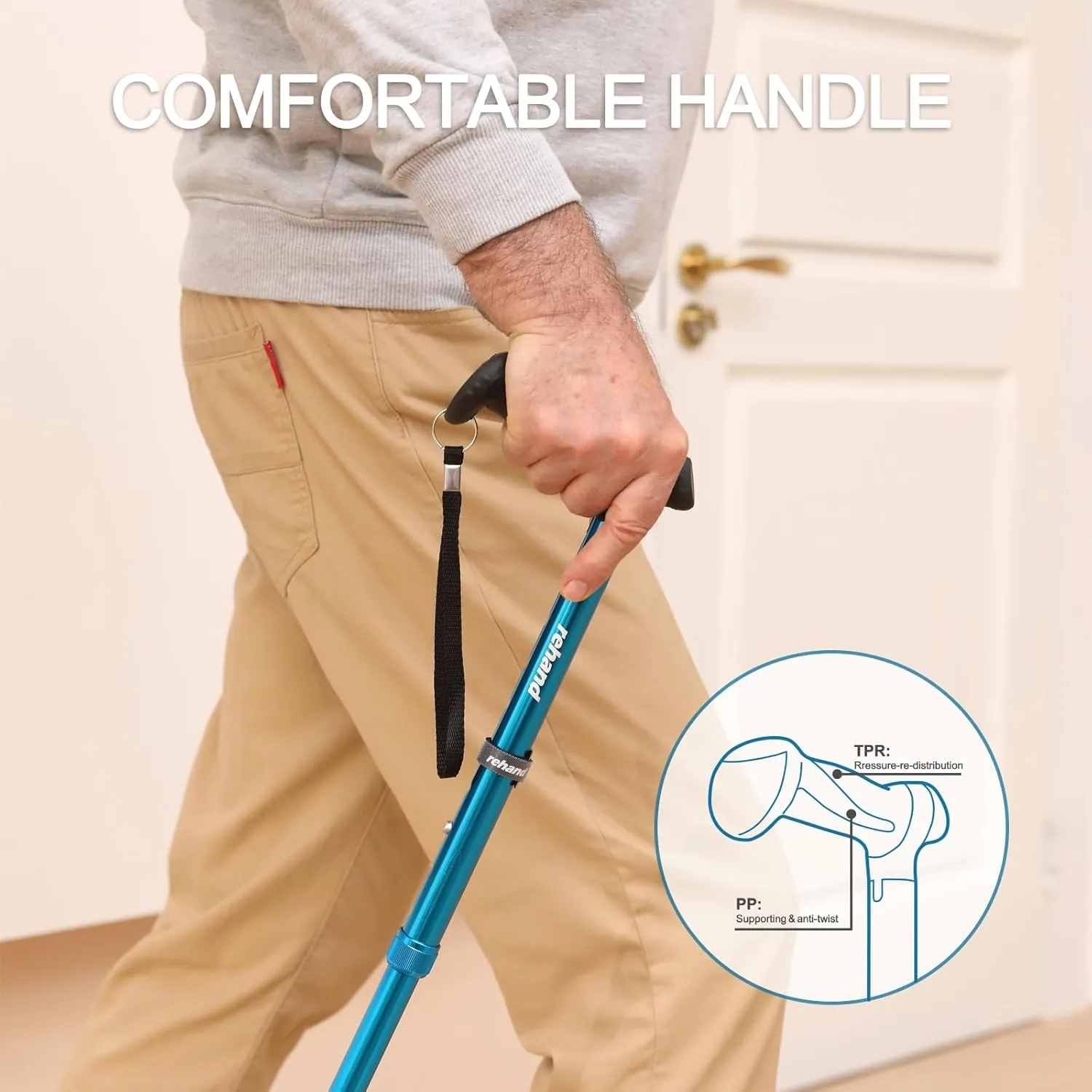 REHAND Walking Cane for Men & Women - Foldable, Adjustable, Lightweight, Self Standing Pivot Walking Cane, Soft Handle Grip, with Travel Bag, Walking Sticks for Seniors & Adults