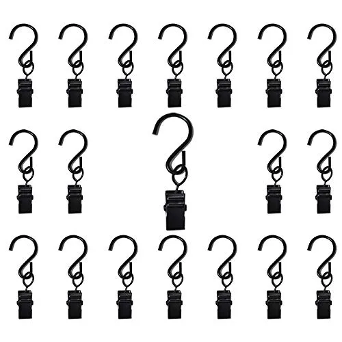 Renashed 50 Pack Curtain Clip String Hanger Outdoor Indoor Photo Hook Stainless Steel Hook Silver (Black)