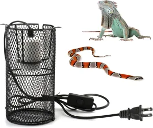 Reptile Heat Lamp Guard Ceramic Heat Emitter Basking Heater Lamp Reptile Accessories for Turtle Snakes Lizards Frogs Chicks with Power Switch & Anti-Biting Hanging Hook Design Round Without Bulb 150w