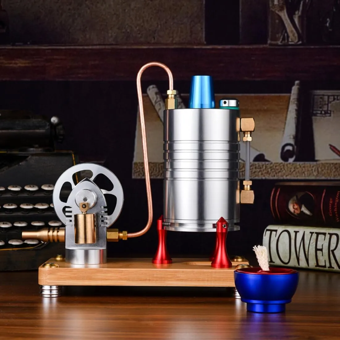 Retro All-Metal Vertical Steam Engine Model with Heating Boiler, Alcohol Lamp & Safety Valve, Physical Science Experiments Tool for Adults