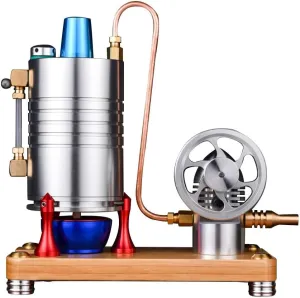 Retro All-Metal Vertical Steam Engine Model with Heating Boiler, Alcohol Lamp & Safety Valve, Physical Science Experiments Tool for Adults