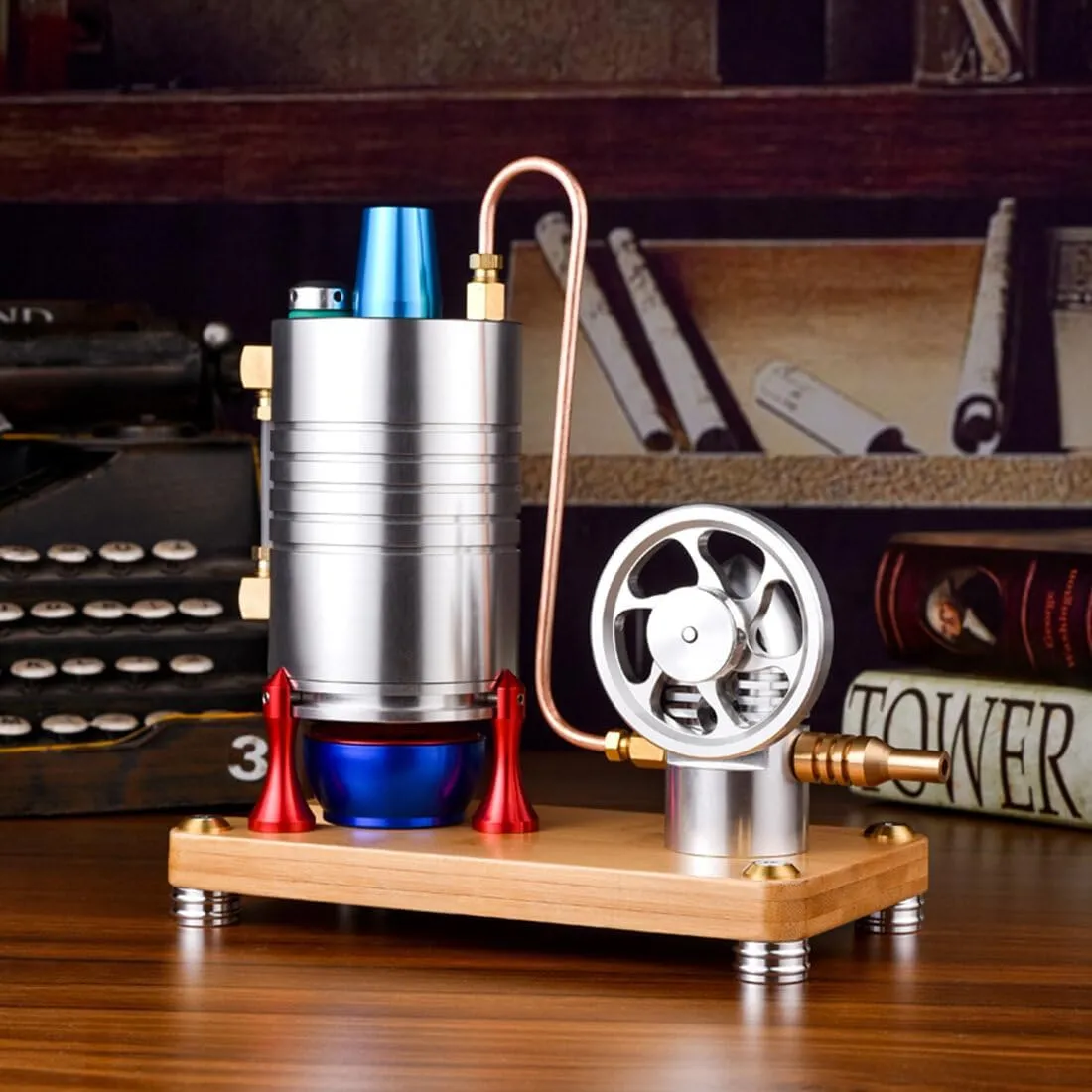 Retro All-Metal Vertical Steam Engine Model with Heating Boiler, Alcohol Lamp & Safety Valve, Physical Science Experiments Tool for Adults
