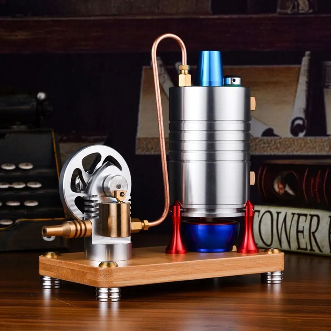 Retro All-Metal Vertical Steam Engine Model with Heating Boiler, Alcohol Lamp & Safety Valve, Physical Science Experiments Tool for Adults