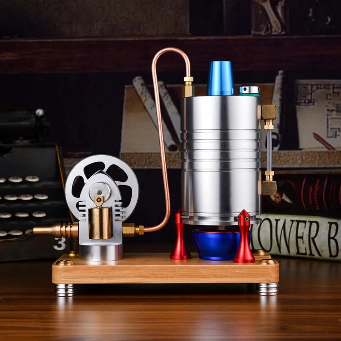 Retro All-Metal Vertical Steam Engine Model with Heating Boiler, Alcohol Lamp & Safety Valve, Physical Science Experiments Tool for Adults