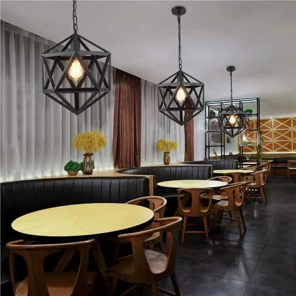 Retro Restaurant Industrial Wrought Iron Chandelier Eastedro Diamond Loft Retro Light Industrial American Country Style Hanging Ceiling Light for Cbar Internet Cafe(Edison Bulb,35X35Cm)/Edison Bulb/45