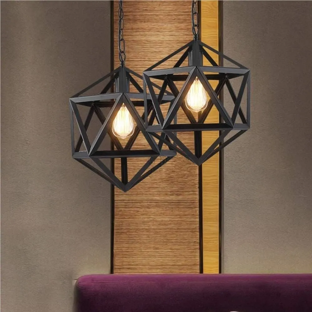 Retro Restaurant Industrial Wrought Iron Chandelier Eastedro Diamond Loft Retro Light Industrial American Country Style Hanging Ceiling Light for Cbar Internet Cafe(Edison Bulb,35X35Cm)/Edison Bulb/45