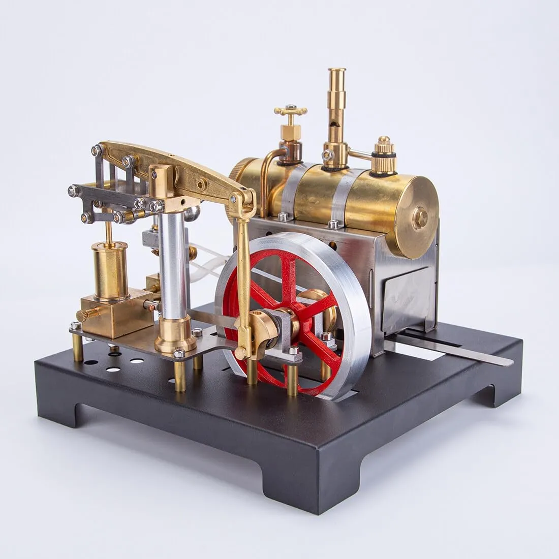 Retro Steam Engine Model, 84PCS DIY Assemble SE-01 Full Metal Stationary Beam Steam Engine Model Kit with Horizontal Boiler for Physical Science Experiment Display