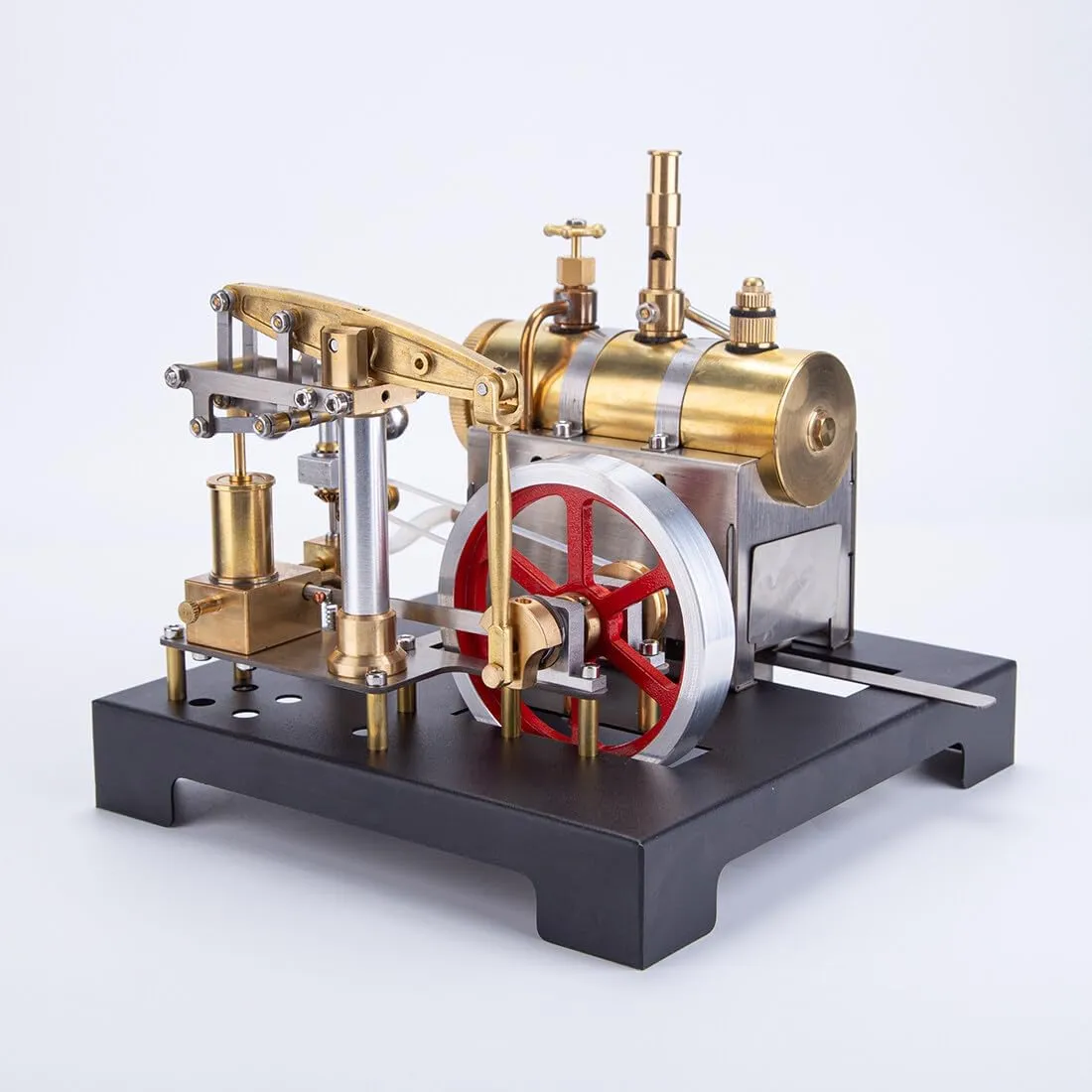 Retro Steam Engine Model, 84PCS DIY Assemble SE-01 Full Metal Stationary Beam Steam Engine Model Kit with Horizontal Boiler for Physical Science Experiment Display