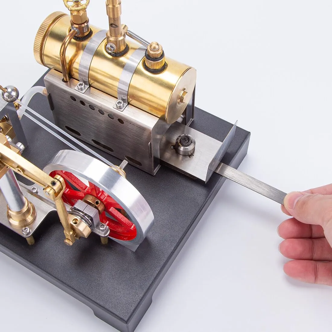 Retro Steam Engine Model, 84PCS DIY Assemble SE-01 Full Metal Stationary Beam Steam Engine Model Kit with Horizontal Boiler for Physical Science Experiment Display