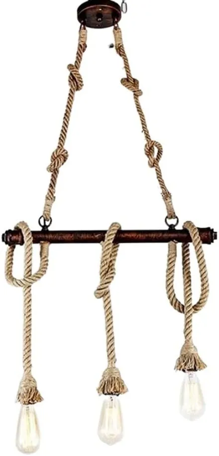 Retro Water Pipe Hemp Rope Ceiling Pendant 3-5 Lights Industrial Vintage Metal Hanging Edison Lamp Chandelier Personality Wrought Iron Bar Restaurant Pendant Light Flush Mount Light