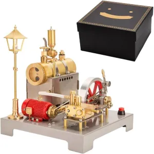 Retrol SE-02 Steam Engine Model That Works, Metal Reversible Horizontal Steam Engine Kit with Boiler, Generator & Lamp – 100PCS Educational STEM Mechanical Gift for Adults