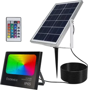 RGBW Solar Flood Lights Outdoor with Remote,LED Color Changing Wall Lights, IP65 Waterproof 3000K 6500K RGB Dimmable,Solar Powered Landscape Lights Decorative for Party Yard Stage Building