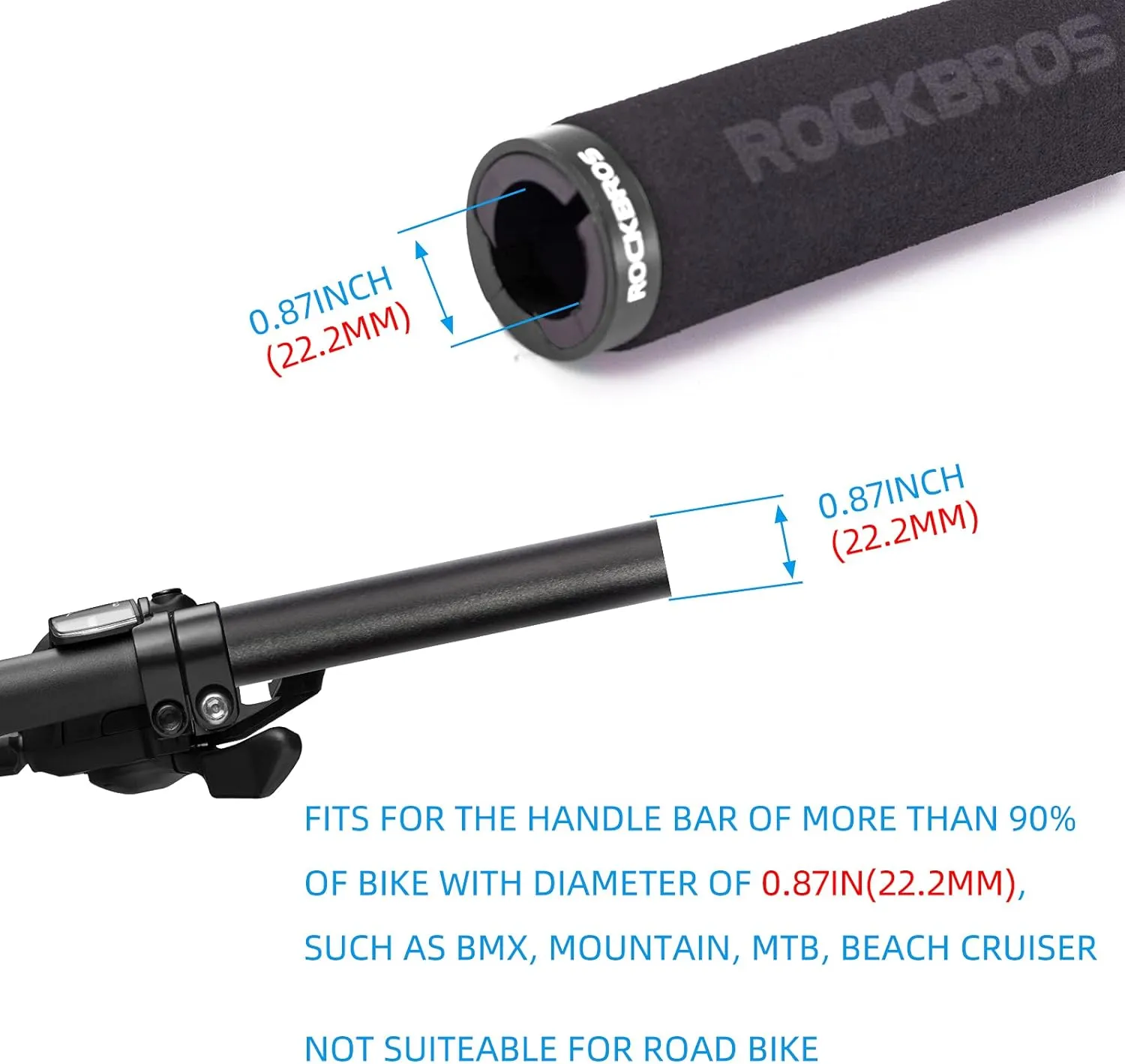 Rock BROS Bike Grips Foam Single Lock on Bicycle Handle Bar Soft Comfortable Non-Slip Bike Handle Grips for BMX Mountain MTB Beach Cruiser Scooter