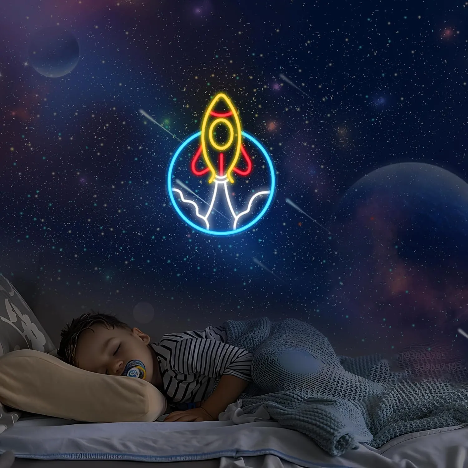 Rocket Neon Sign, LED Light Room Decor, USB Powered Light Up Space Element Universe Theme Decoration, for Bedroom Living Room Gaming Room Man Cave Home Party Birthday Gift for Teen Boys