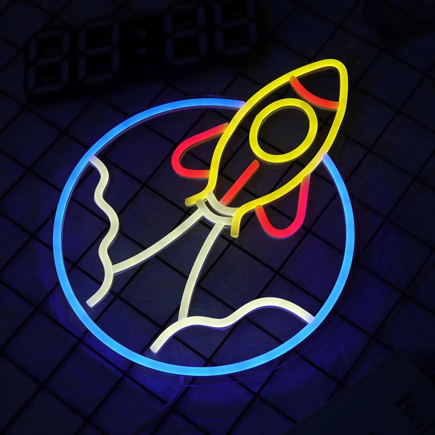 Rocket Neon Sign, LED Light Room Decor, USB Powered Light Up Space Element Universe Theme Decoration, for Bedroom Living Room Gaming Room Man Cave Home Party Birthday Gift for Teen Boys