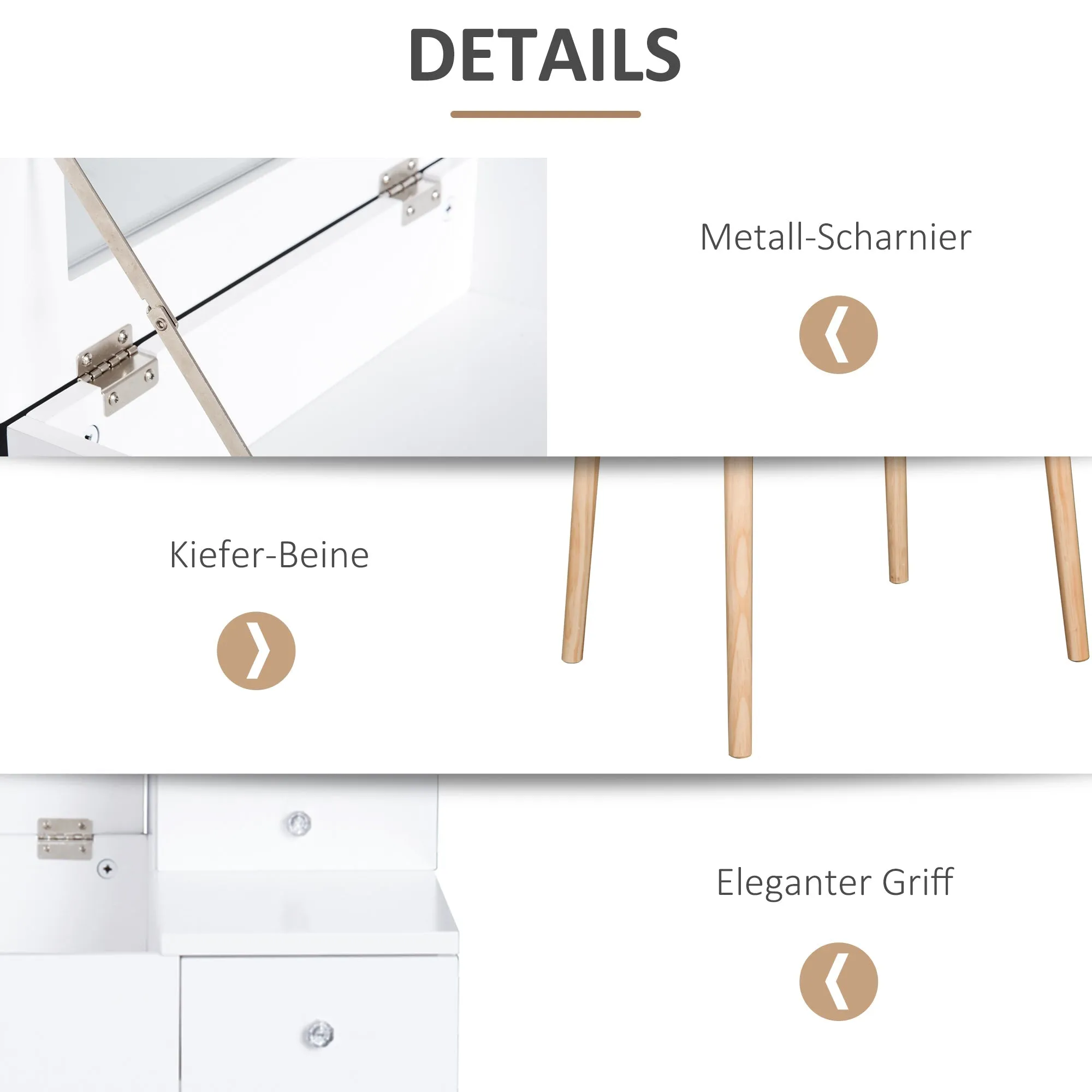 Rootz Dressing Table - Cosmetic Table - Vanity Table - Compact Storage Solution - 60 x 50 x 85.5cm