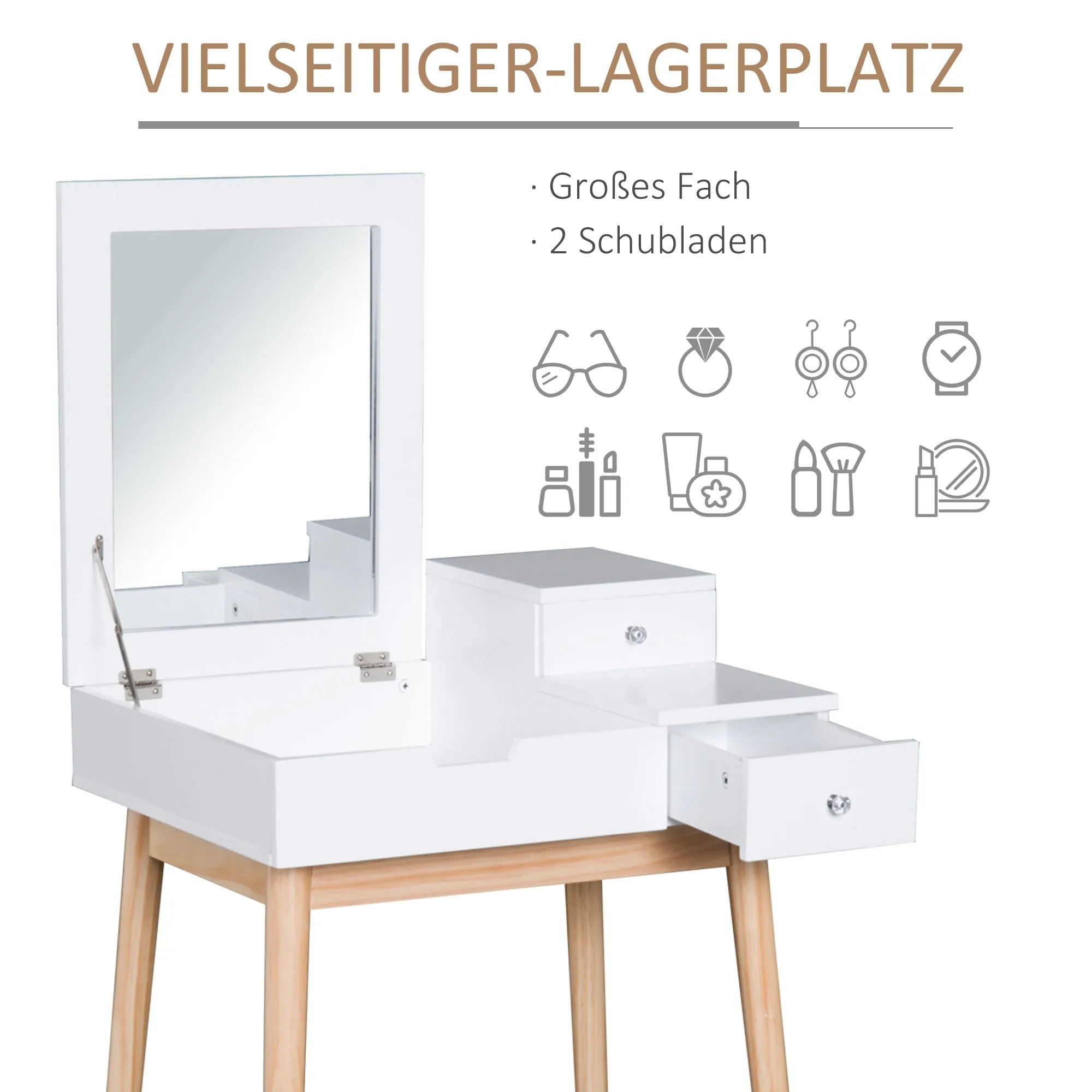 Rootz Dressing Table - Cosmetic Table - Vanity Table - Compact Storage Solution - 60 x 50 x 85.5cm