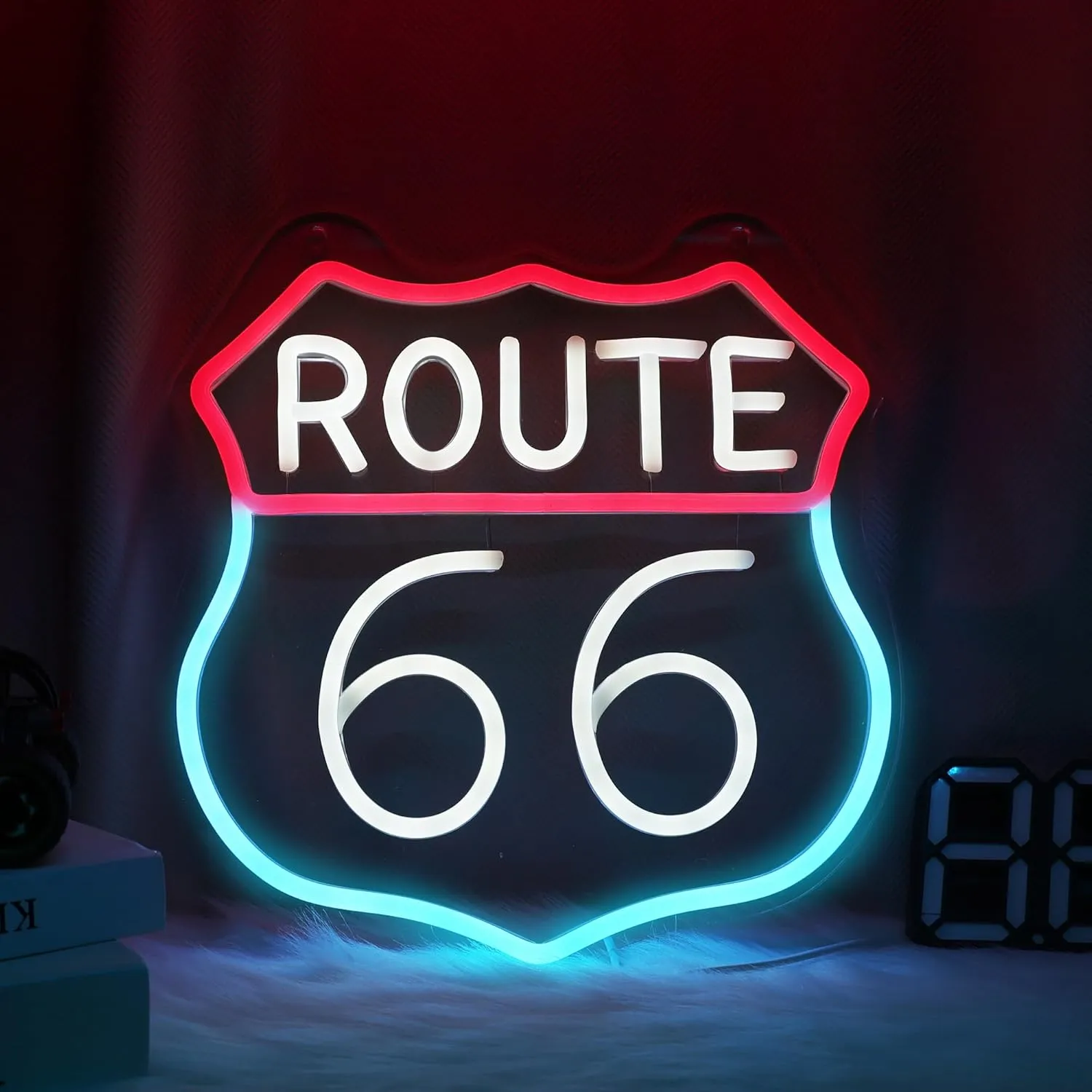 Route 66 Neon Sign, LED Light Room Decor USB Powered, for Bedroom Living Room Gaming Room Man Cave Home Party Birthday Gift for Family Friends Kids