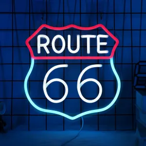 Route 66 Neon Sign, LED Light Room Decor USB Powered, for Bedroom Living Room Gaming Room Man Cave Home Party Birthday Gift for Family Friends Kids