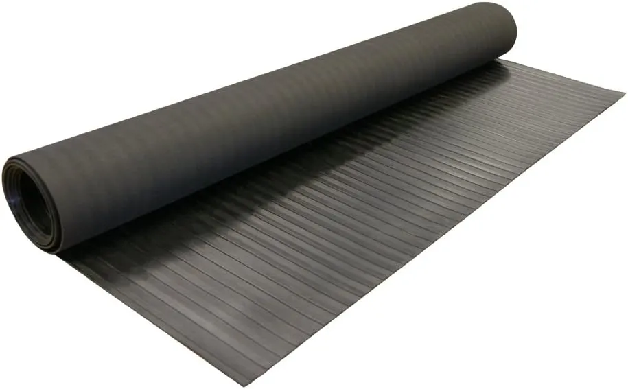 Rubber-Cal - 03_168_W_WR_08 Wide Rib Corrugated Rubber Floor Mat, 3 mm Thick x 4' x 8' Utility Runner, Black