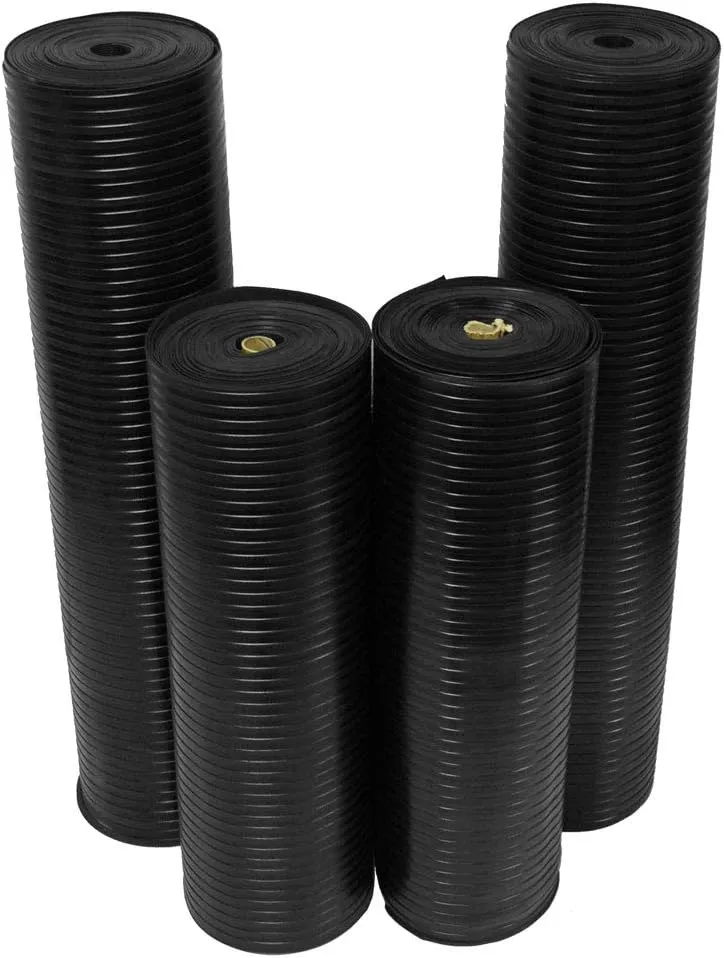 Rubber-Cal - 03_168_W_WR_08 Wide Rib Corrugated Rubber Floor Mat, 3 mm Thick x 4' x 8' Utility Runner, Black