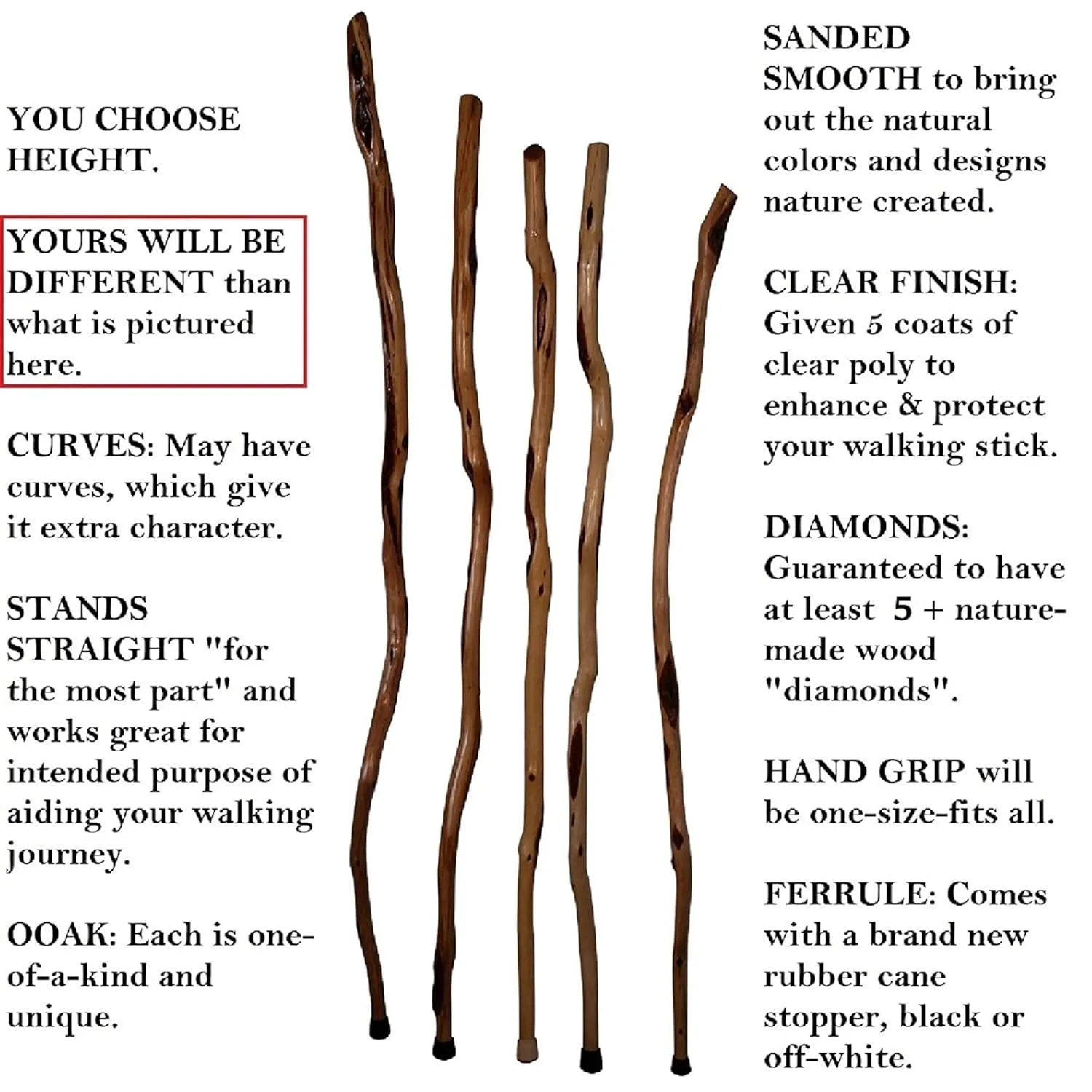 Rustic Hiking Stick, 38 to 62 inches, Unique Finished Natural Diamond Willow Wood, Handcrafted in MN, USA (52 inches)