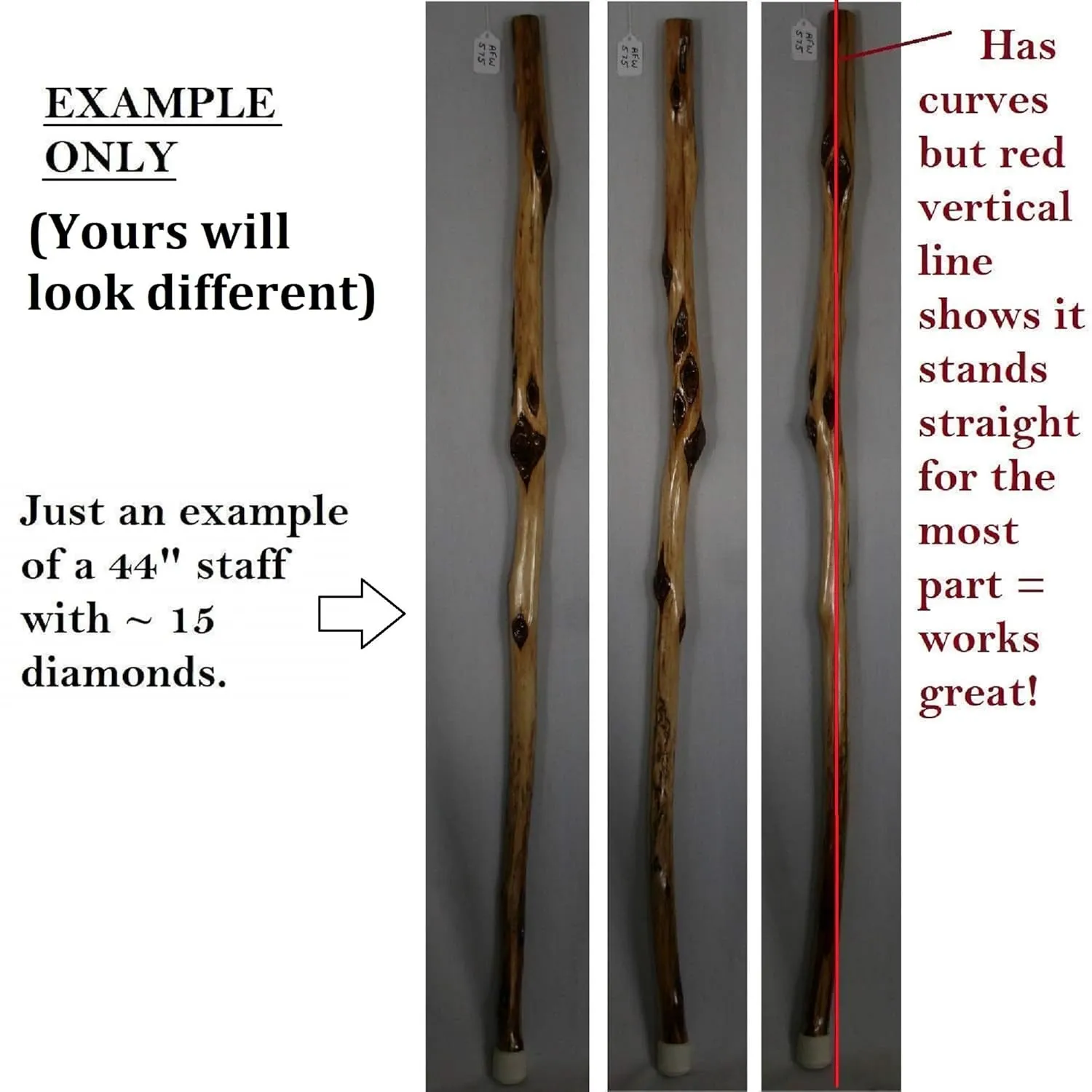 Rustic Hiking Stick, 38 to 62 inches, Unique Finished Natural Diamond Willow Wood, Handcrafted in MN, USA (52 inches)