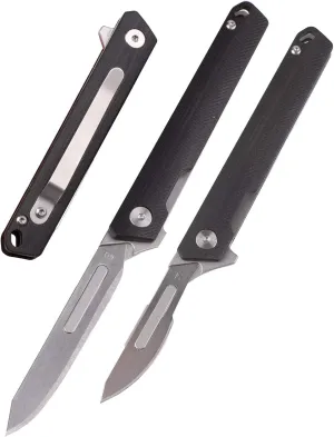 Samior S13 Small Slim Flipper Scalpel Folding Pocket Knife with 10pcs #24 and 10pcs #60 Replaceable Blade, G10 Handle with Liner Lock Pocket Clip, Utility EDC Keychain Knives, 1.2oz
