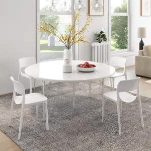 Sandinrayli Round Folding Table, 66" Folding Dining Table with Bi-Fold Design, Portable Folding Table for Picnic, Camping, Card, Dinner, Event, Party, White