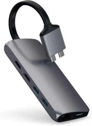 Satechi USB C Hub Dual Multimedia Adapter, USB C Docking Station with 2 4K HDMI, 60W USBC PD Charging, 2 USB-A Data, Ethernet, Micro/SD Card Readers, for MacBook Pro/Air M1 M2 M3 - Space Gray