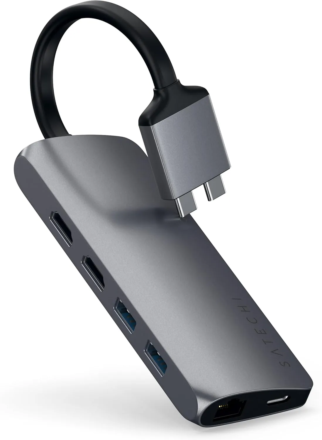 Satechi USB C Hub Dual Multimedia Adapter, USB C Docking Station with 2 4K HDMI, 60W USBC PD Charging, 2 USB-A Data, Ethernet, Micro/SD Card Readers, for MacBook Pro/Air M1 M2 M3 - Space Gray