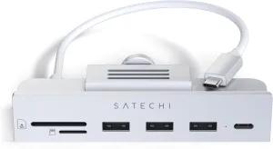 Satechi USB C Hub – iMac USB Adapter – USB C Data Port, USB-A 3.0 Data, Micro/SD Card Readers, USB C Clamp Hub For Apple Studio Display & iMac 24-inch, Does Not Fit 2020 iMac & Earlier Models - Silver