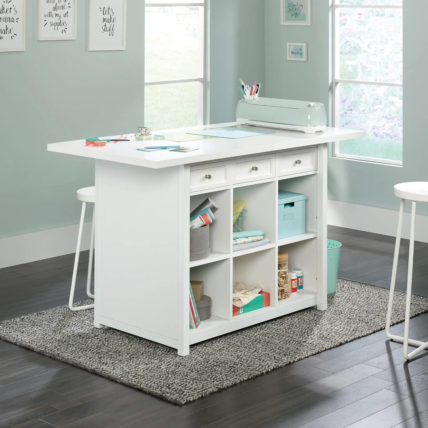 Sauder Craft Pro Series Craft Table/ Pantry cabinets, White finish