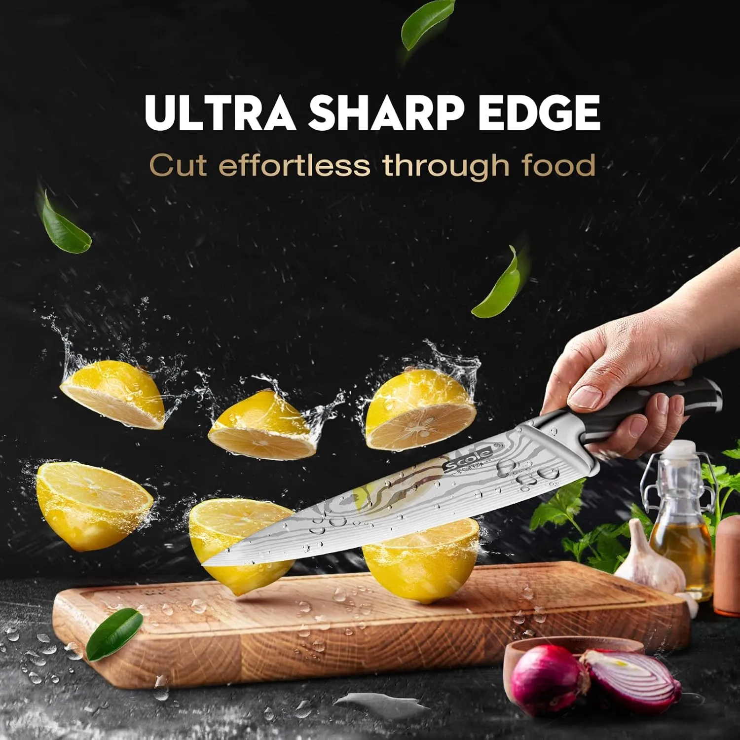 SCOLE® Chef Knife Ultra Sharp Kitchen Knife Set 3-Piece, Premium German 1.4116 Stainless Steel Chefs Knife Set, Ergonomic Handle Professional Knives Set for Kitchen with Gift Box