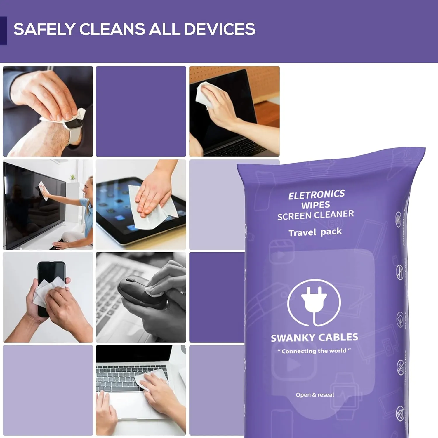 Screen Cleaner Wipes: Electronic Wipes for Screens - Computer Screen Wipes for Lens, Phone, Tv Screen and Monitor Cleaning - Tech Wipes & Microfiber Cloth (Soft Wipes, 60 Count)