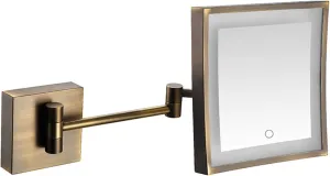 Screen Touch Dimming Makeup Mirror with Lights And 3X Magnification, Square LED Wall Mounted Bathroom Vanity Mirror, Rotable Extendable Shaving Mirror,Gold,Hardwired ( Color : Brass , Size : Plug In )