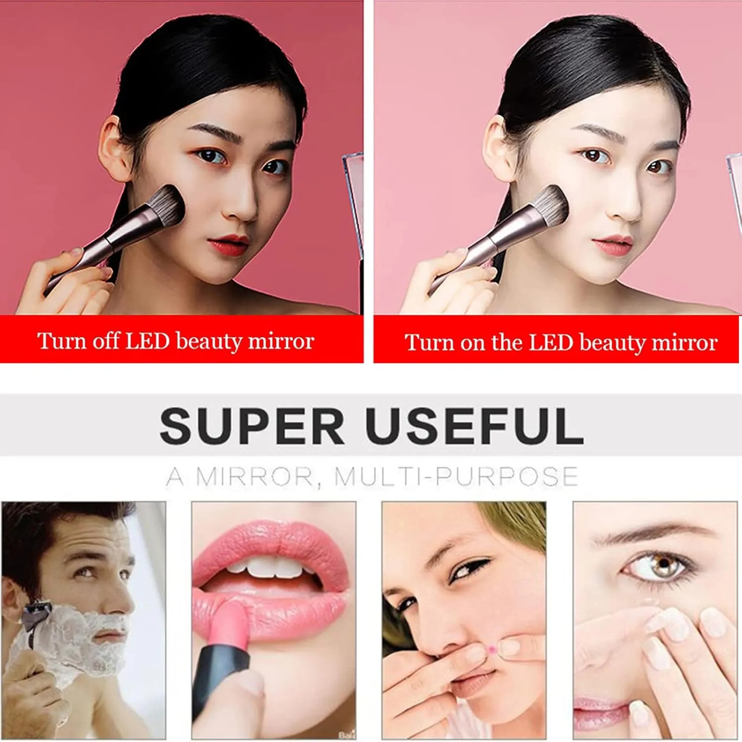 Screen Touch Dimming Makeup Mirror with Lights And 3X Magnification, Square LED Wall Mounted Bathroom Vanity Mirror, Rotable Extendable Shaving Mirror,Silver,USB
