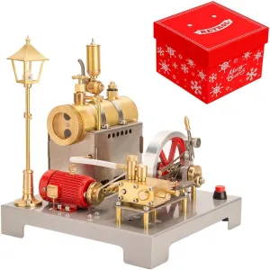 SE-02 Steam Engine Model Kit That Run, 2 in 1 Horizontal Stationary Beam Steam Engine with Boiler and Generator Street Lamp, 3D Metal Working Engine 2024 100 Pieces