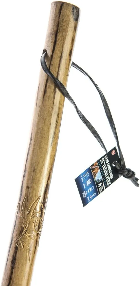 SE Survivor Series Wooden Walking/Hiking Stick with Hand-Carved Deer Design, 55"