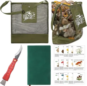 Seajan 18 Pcs Mushroom Foraging Kit Includes Hunting Bag, Mushroom Knife Brush Guide Cards and Notebook for Harvesting Mushroom(Army Green)