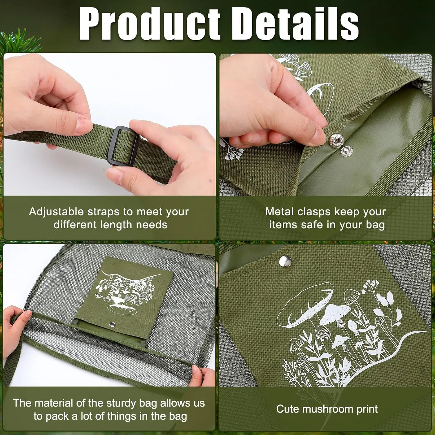 Seajan 18 Pcs Mushroom Foraging Kit Includes Hunting Bag, Mushroom Knife Brush Guide Cards and Notebook for Harvesting Mushroom(Army Green)