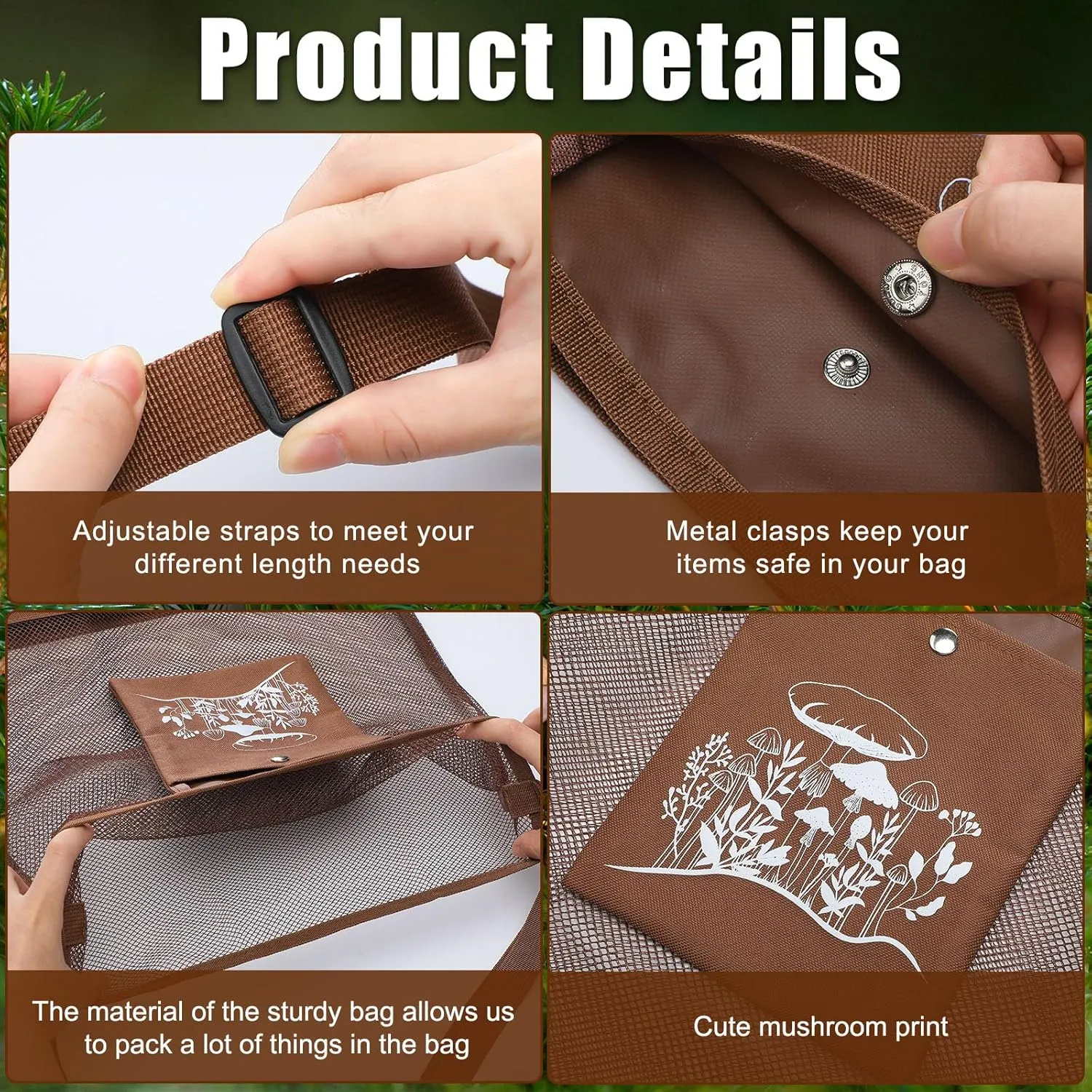 Seajan 18 Pcs Mushroom Foraging Kit Includes Hunting Bag, Mushroom Knife Brush Guide Cards and Notebook for Harvesting Mushroom(Brown)