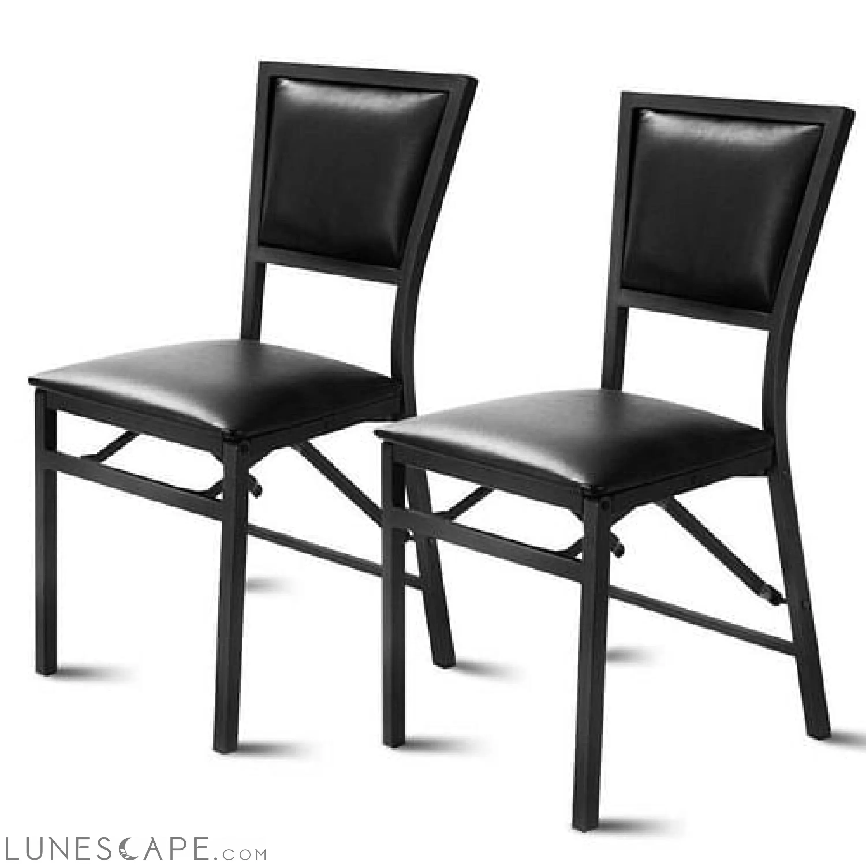 Set of 2 - Modern Black Metal Folding Dining Chairs with PU Leather