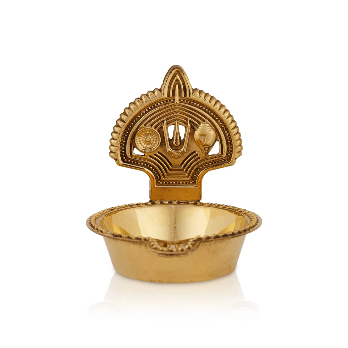 Shankh Chakra Namam Design Brass Lamp - 2.75 x 2.25 Inches | Brass Vilakku/ Brass Deepam for Pooja