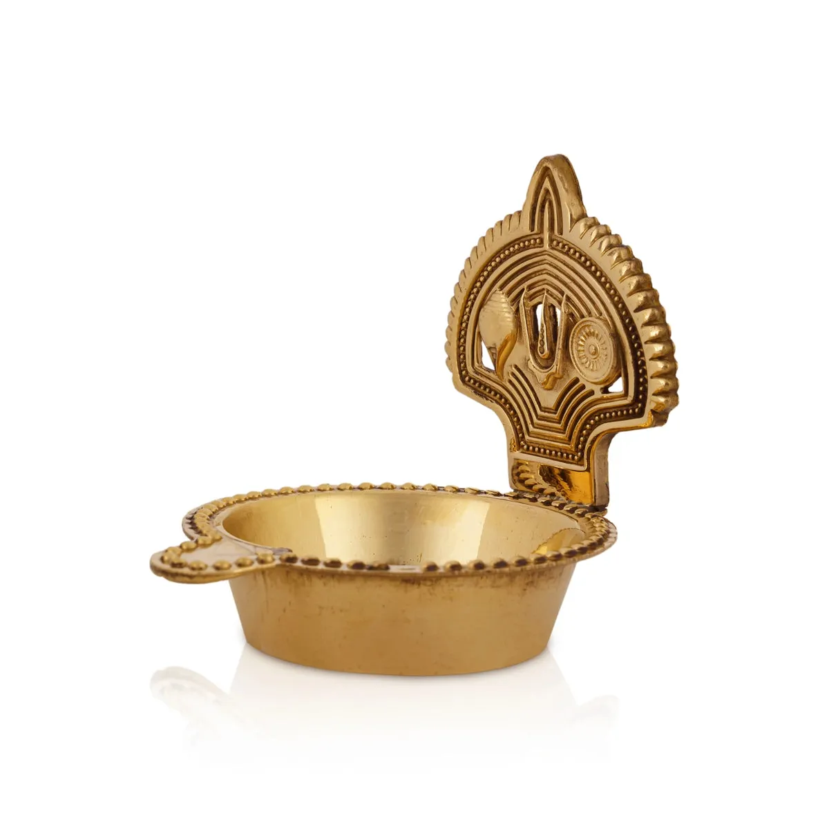 Shankh Chakra Namam Design Brass Lamp - 2.75 x 2.25 Inches | Brass Vilakku/ Brass Deepam for Pooja