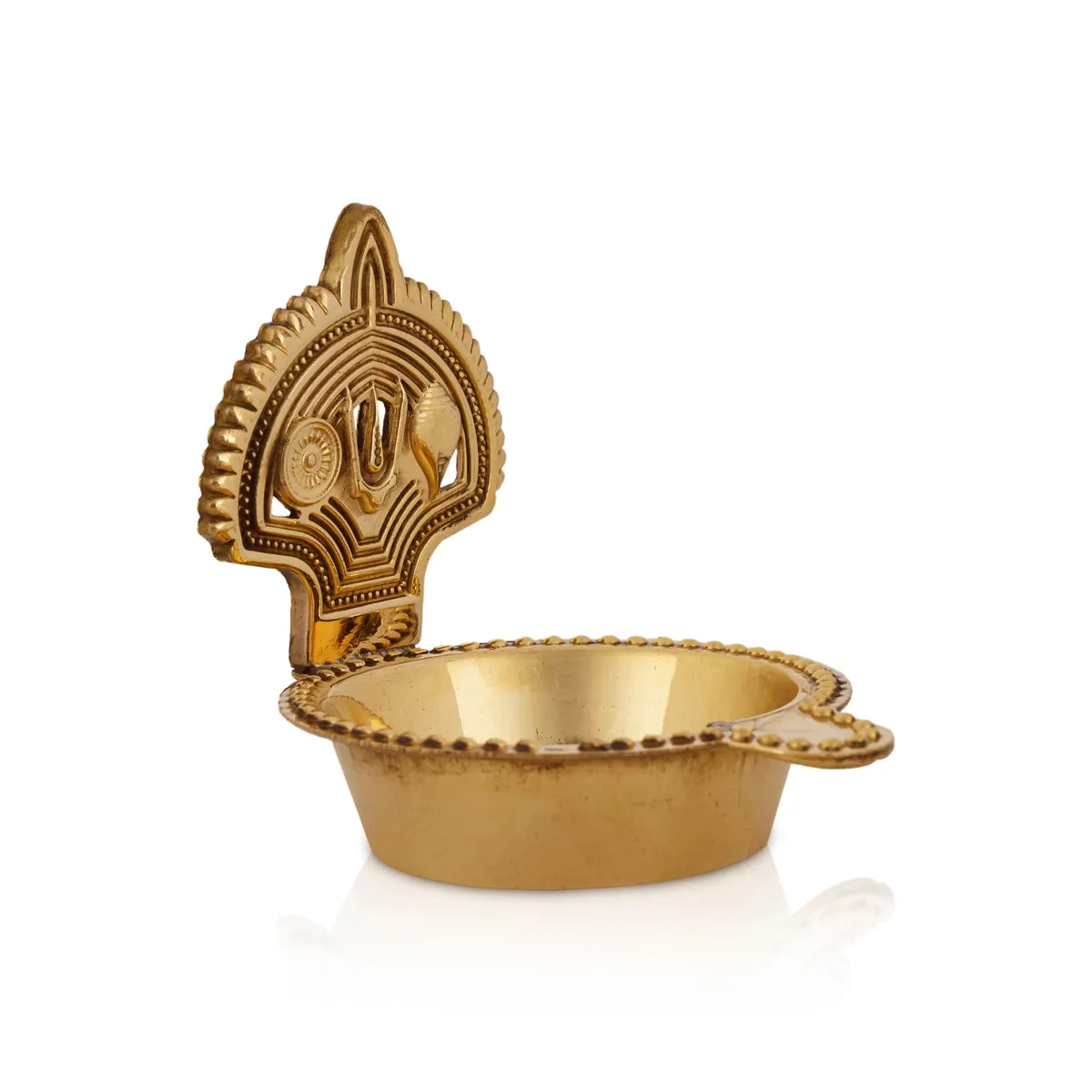 Shankh Chakra Namam Design Brass Lamp - 2.75 x 2.25 Inches | Brass Vilakku/ Brass Deepam for Pooja