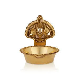 Shankh Chakra Namam Design Brass Lamp - 2.75 x 2.25 Inches | Brass Vilakku/ Brass Deepam for Pooja