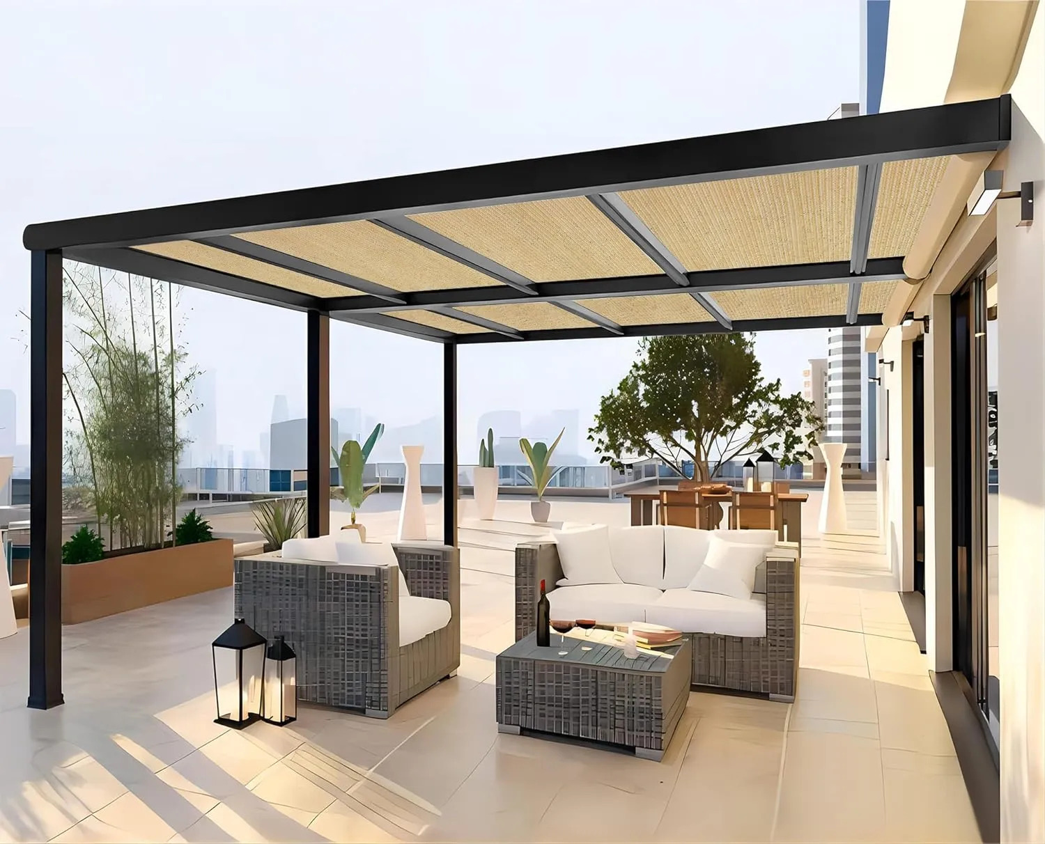 Shatex 90% Sun Shades for Patios 10x 20ft Shade Fabric Sun Shade Cloth Taped Edge with Grommets Sun-Block Mesh Shade for Pergola Cover Canopy Wheat, 12 Bungee Balls