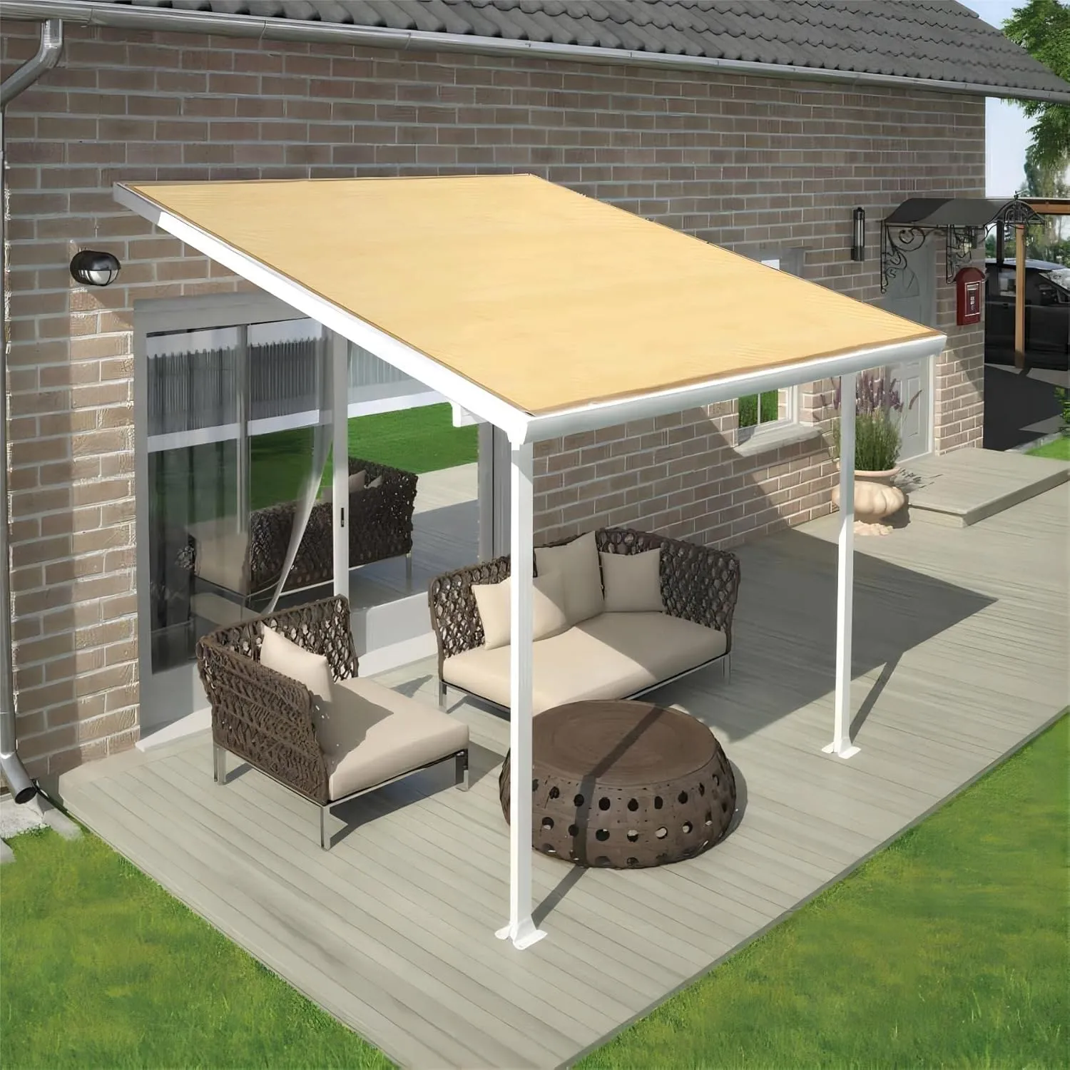 Shatex 90% Sun Shades for Patios 10x 20ft Shade Fabric Sun Shade Cloth Taped Edge with Grommets Sun-Block Mesh Shade for Pergola Cover Canopy Wheat, 12 Bungee Balls
